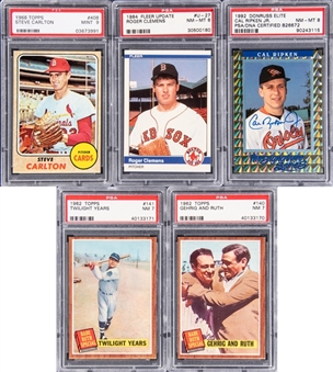1962-92 Topps & Assorted Brands Hall of Fame & Stars Graded Baseball Card Collection (5) Featuring Babe Ruth, Cal Ripken Jr. & More!